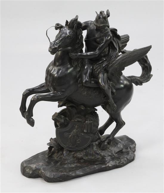 After Antoine Coysevox. A patinated bronze group of Mercury riding Pegasus, 24.5in.